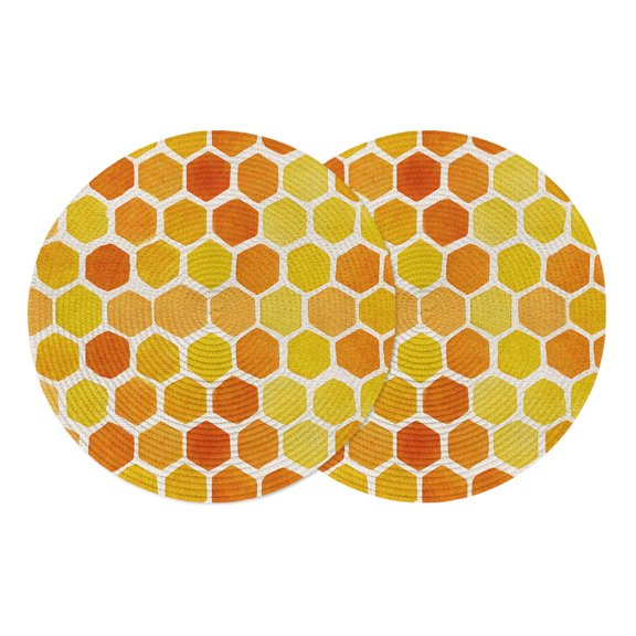 Orange Yellow Hexagon Round Placemats Set of 2 Summer Farmhouse Abstract Geometric Place Mats Indoor Woven Table Mats Washable Heat-Resistance Braided Dining Table Placemats for Kitchen Decor 15 Inch