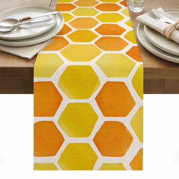 Orange Yellow Hexagon Table Runner Summer Farmhouse Abstract Geometric Tablerunners 13 x 36 Inch, Table Decorations Tabletop Scarf for Summer Gathering Holiday Farmhouse Kitchen Dining Decor