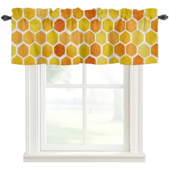 Orange Yellow Hexagon Valances for Windows Farmhouse Kitchen Curtains Valances Rod Pocket Valance Curtains for Windows Summer Farmhouse Abstract Geometric Window Valances for Bathroom Bedroom 60"x18"