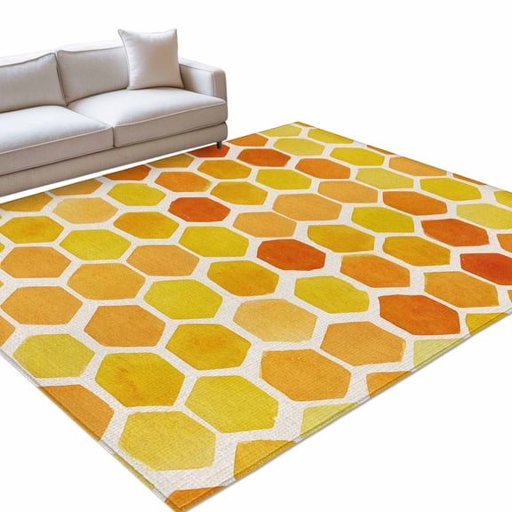 Orange Yellow Hexagon Washable Rug 5x8 Area Rug for Living Room Bedroom Non Slip Indoor Floor Rectangle Carpet Large Summer Farmhouse Abstract Geometric Entryway Rugs for Dining Room Office Home