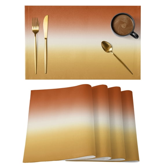 Orange Yellow Ombre Placemats Set of 6 Contemporary Abstract Gradient Place Mats Indoor Wipeable Table Mats Washable Cloth Dining Table Placemats for Kitchen Holiday Party Home Decor 13x19 Inch