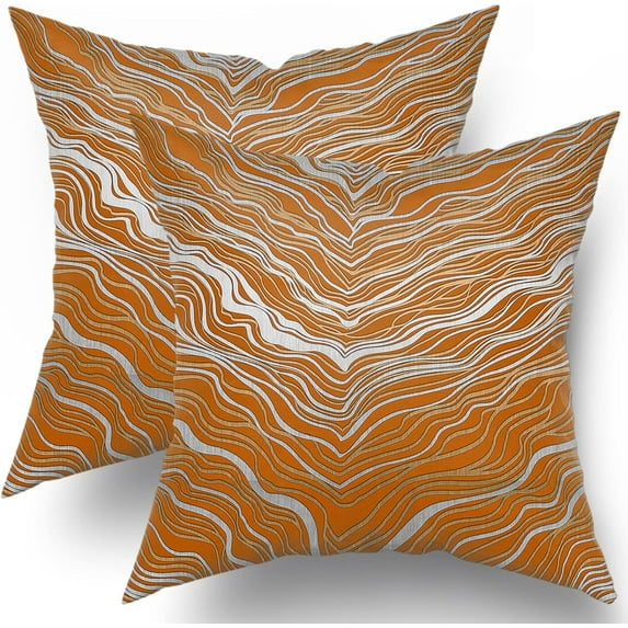 Orange Yellow Pillow Covers 20x20 Inch Marble Silver Abstract Striped Throw Pillow Cases Elegant Comfort Luxury Modern Decor for Home Bedroom Living Room Sofa Square Cushion Cover, Set of 2