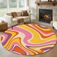 thumbnail image 1 of Orange Yellow Pink Purple Waves Round Living Room Rugs 6 ft, Abstract Fantasy Pattern Washable Area Rug with Non-Slip Sturdy Edge Binding Round Carpet for Kitchen Office Bedroom, 1 of 9