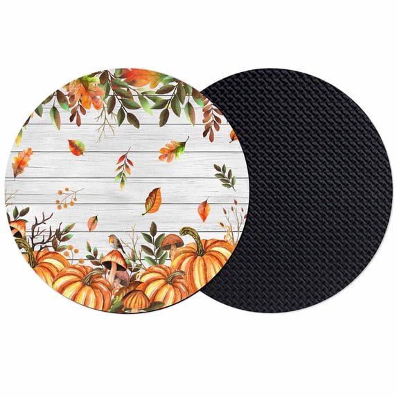 Orange Yellow Pumpkin Fall Coasters Set of 2, Absorbent Coasters for Drinks, Thanksgiving Leaves Botanical Wooden Coaster for Desk Coffee Table Protection, Home Decor House Warming Gifts 4"