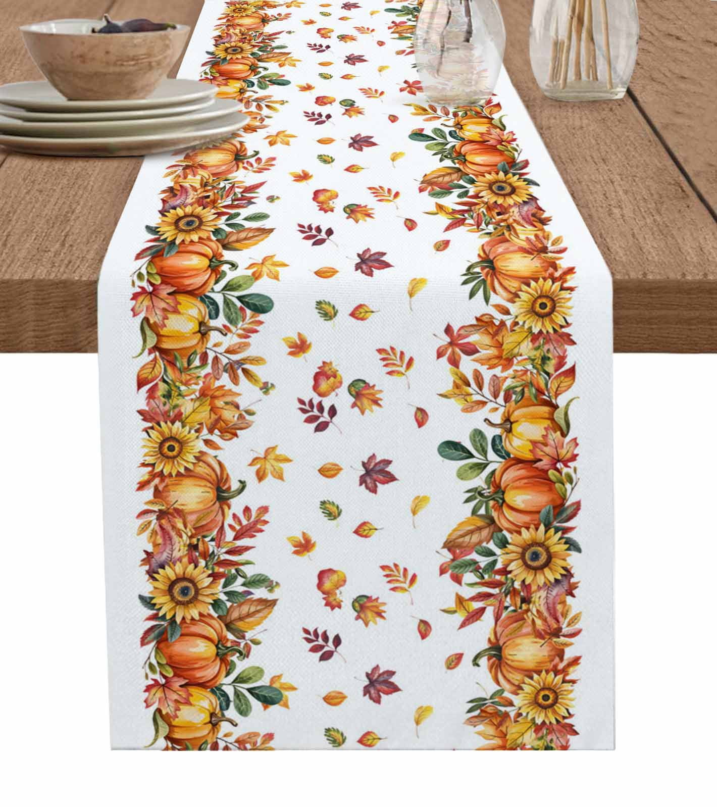 Orange Yellow Pumpkins Table Runner Autumn Leaves Retro Tablerunners 13 ...