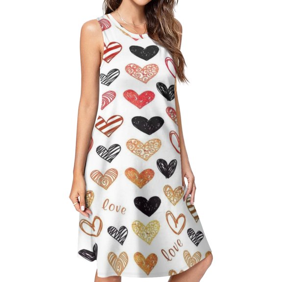 Orange Yellow Red Black Love Heart Valentine's Day Spring Summer Dresses for Women Fashion T-shirt Dress Casual Sleeveless Loose Sundress with Pockets