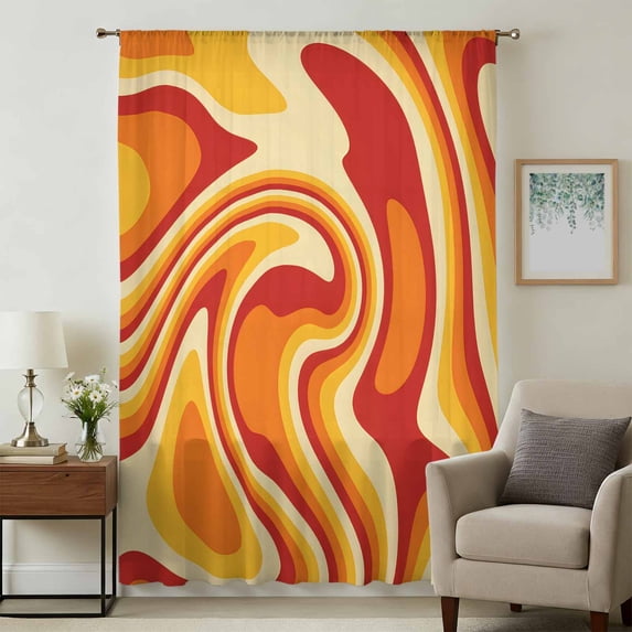 Orange Yellow Sheer Curtains 96 Inches Long, Modern Ombre Abstract Aesthetic Art Light Filering Curtains, Privacy Drapes Simi Floor to Veiling Curtain for Living Room Bedroom Large Window Treatment