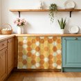 thumbnail image 1 of Orange Yellow Small Sink Skirt 10"Wx11"L,Dustproof Under Sink Curtain with Self Adhesive Tape,Farmhouse Abstract Geometric Hexagon Art Cabinet Curtain Cover for Bathroom Vanity,Kitchen Storage Shelf, 1 of 9