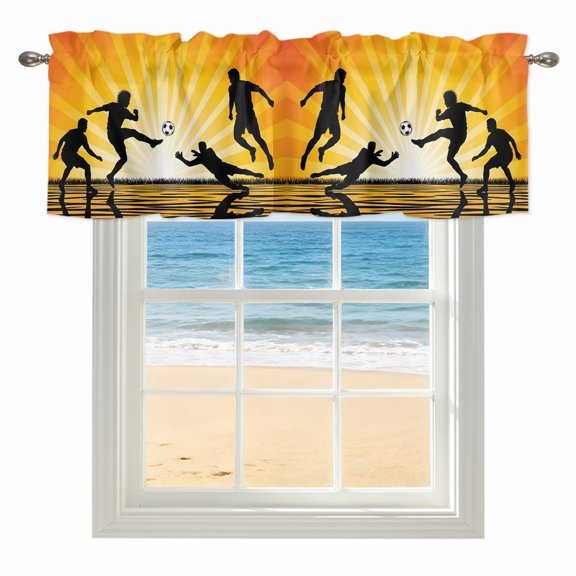 Orange Yellow Soccer Kitchen Valances for Windows 54x18 Inch Kitchen Curtains Valances Rod Pocket Water Reflection Diving Goalie Bathroom Window Valances for Window Treatment Decor