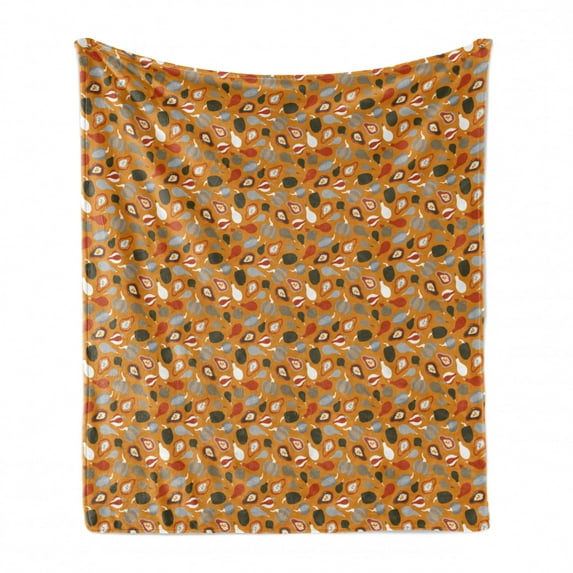 Orange and Yellow Soft Flannel Fleece Throw Blanket, Thanksgiving Themed Pattern of Various Pumpkins, Cozy Plush for Indoor and Outdoor Use, 50" x 60", Burnt Orange Multicolor, by Ambesonne