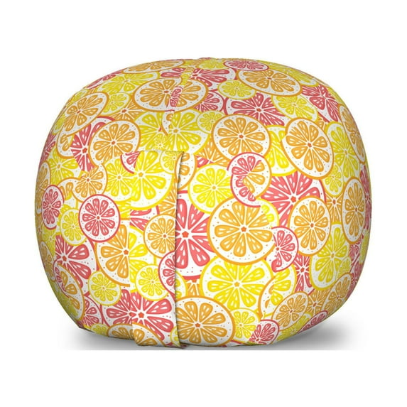 Orange and Yellow Storage Toy Bag Chair, Repetitive Nested Citrus Fruits Shape as Rounds Pattern, Stuffed Animal Organizer Washable Bag, Large Size, Pale Orange Coral, by Ambesonne