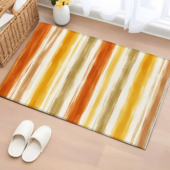 Orange Yellow Stripe 2'x3' Washable Rug, Fall Farmhouse Modern Abstract Non-Slip Soft Doormat Area Rugs for Entrance Bathroom Bedsides, Front Doormat Carpet for Kitchen Bedroom, Entryway Floor Mat