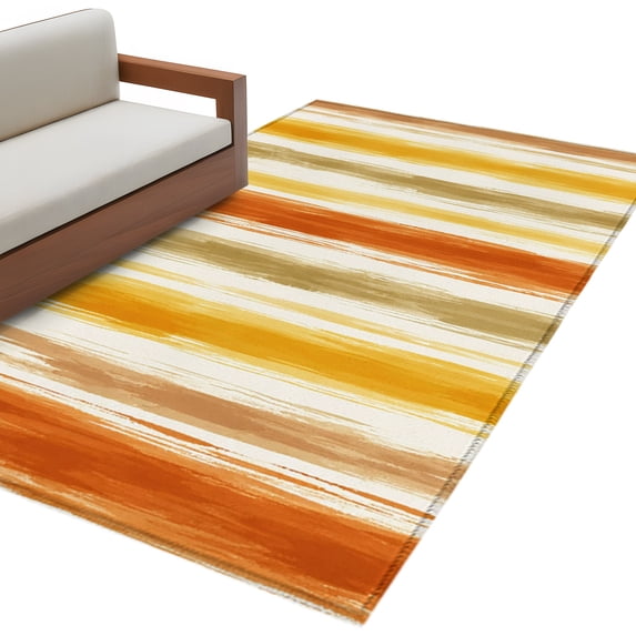 Orange Yellow Stripe Area Rug 4x6 Washable Rug Non Slip Fall Farmhouse Modern Abstract Large Area Rug Indoor Floor Carpet for Entryway Bedroom Kitchen Living Room Home Office Dining Room Nursery