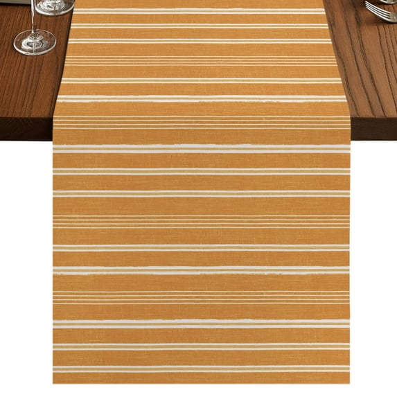 Orange Yellow Striped Burlap Cotton Table Runner 18x72 Inches Long, Farmhouse Stripes Modern Vintage Farmhouse Table Runners, Outdoor Dining Tablecloths Decor for Baby Shower/Party/Wedding