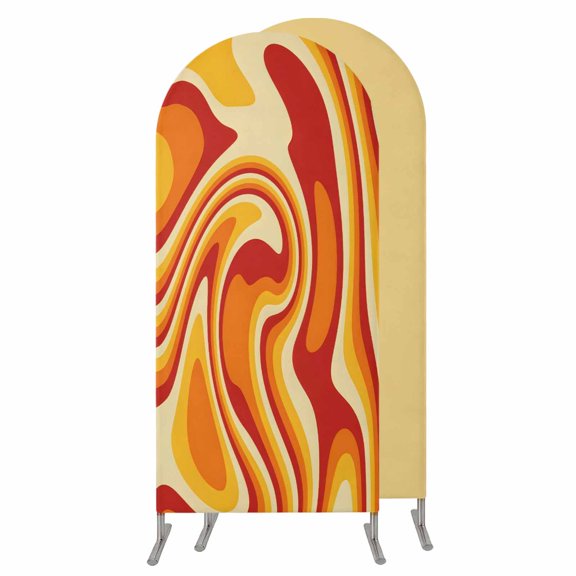Orange Yellow Wedding Arch Cover, Stretchy Spandex Arch Backdrop Stand Covers 4 FT, Modern Ombre Abstract Aesthetic Art Round Top Arched Backdrop Cover for Birthday Party Ceremony Baby Shower Event