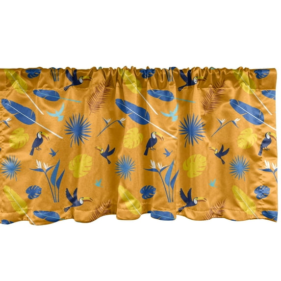 Ambesonne Orange and Yellow Valance Pack of 2, Jungle Leaf Birds, 54"X12", Marigold Multicolor