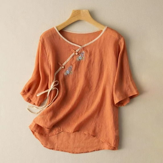 Orange Young Adult Tops 2025 Women's Embroidered Shirt Summer Loose Hooded Top Plus Size Tops for Women