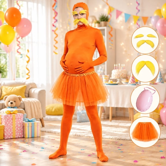Orange Zentai Bodysuit Costume, Full Body Second Skin Suit Halloween Cosplay Jumpsuit with Open Face Hood-1