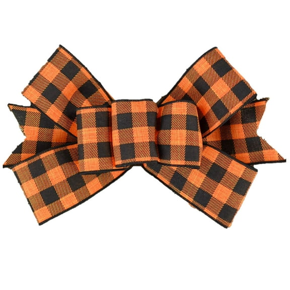 Orange and Black Buffalo Plaid Add On Wreath Bow - Wreath Embellishment for Already Made Wreath - Farmhouse Extra
