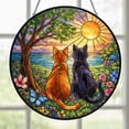 thumbnail image 1 of Orange and Black Cat Glass Suncatcher, Sunset Ocean View Window Hanging, Cat Mom Decor, 3.5 in, 1 of 3