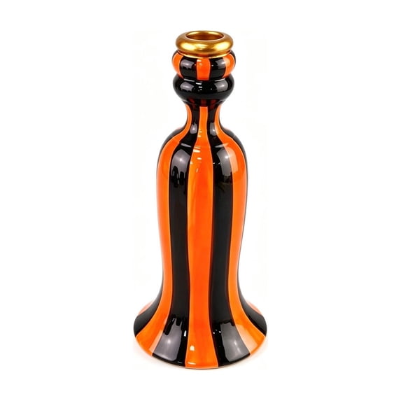 Orange and Black Ceramic Candle Holders, Striped Knotted and Twisted Taper Candle Bases for Halloween, Thanksgiving and Fall Tabletop Decor