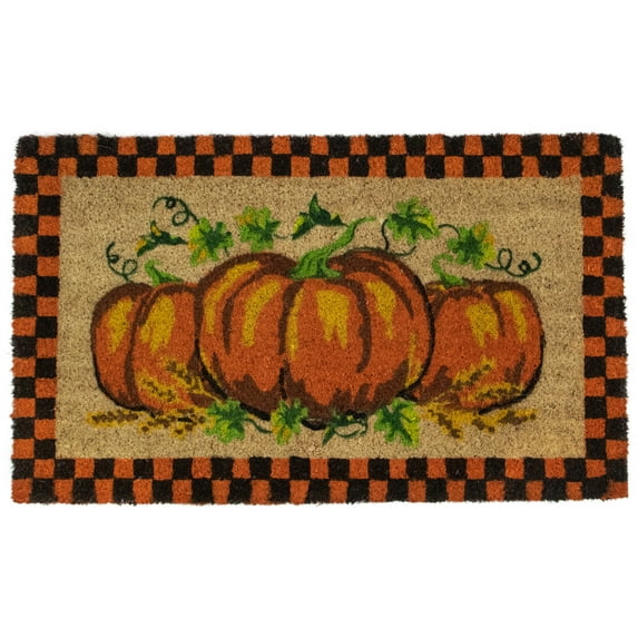 Northlight Checkered Fall Harvest Pumpkin Doormat 18" x 30"