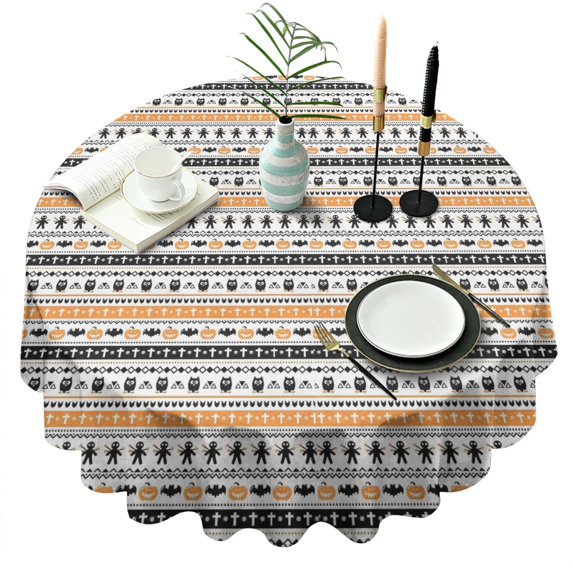 Orange and Black Christmas Pattern Round Tablecloth 60"x60",Wrinkle Wipeable Table Cloth for Kitchen Dining Room Picnic Patio Party