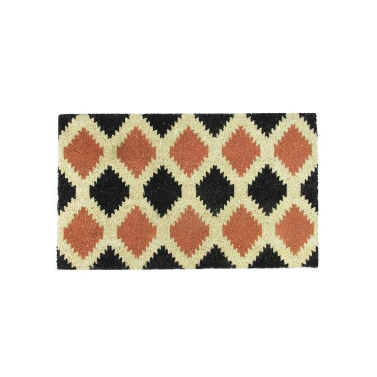 Orange and Black Diamond Pattern with Cream Accent Autumn Doormat - 29.5