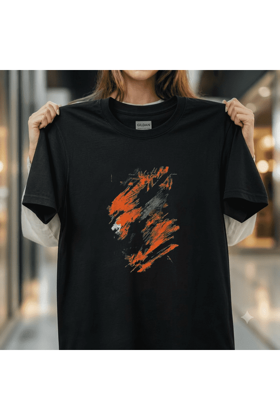 Orange and Black Dynamic Splatter Abstract Pattern Casual Tee Unisex T-Shirt, up to size 5XL