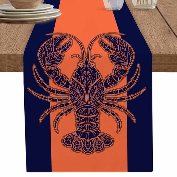 Orange and Black Lobster Table Runner-36 Inch Long Summer Seaside Beach Table Runners Linen Burlap Tablerunner for Kitchen Dining Room Holiday Party