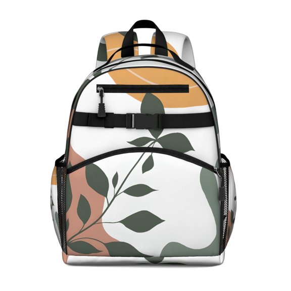 Brown Boho Plant Pattern Backpack for School,Cute School Bag,Schoolbag with Adjustable Shoulder Straps & Padded Back,15.25"x11.5"x5.25"