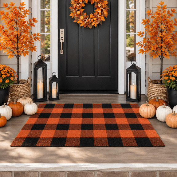 Orange and Black Outdoor Rug 24"x51" Fall Halloween Front Porch Rug