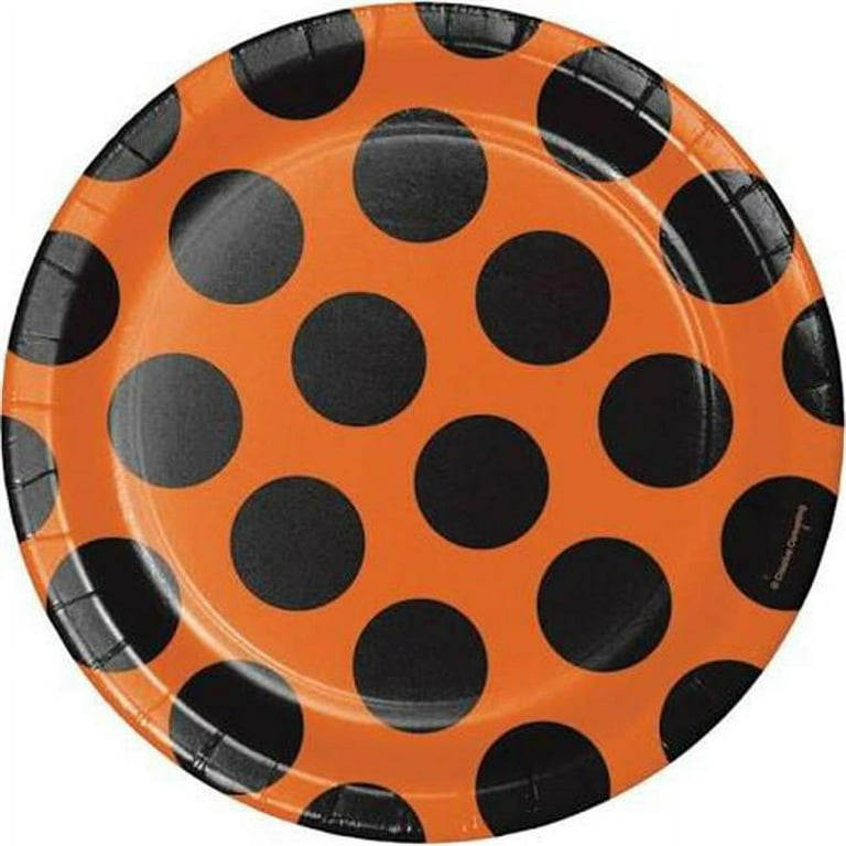 Orange and Black Polka Dot Paper Plates 8 pack