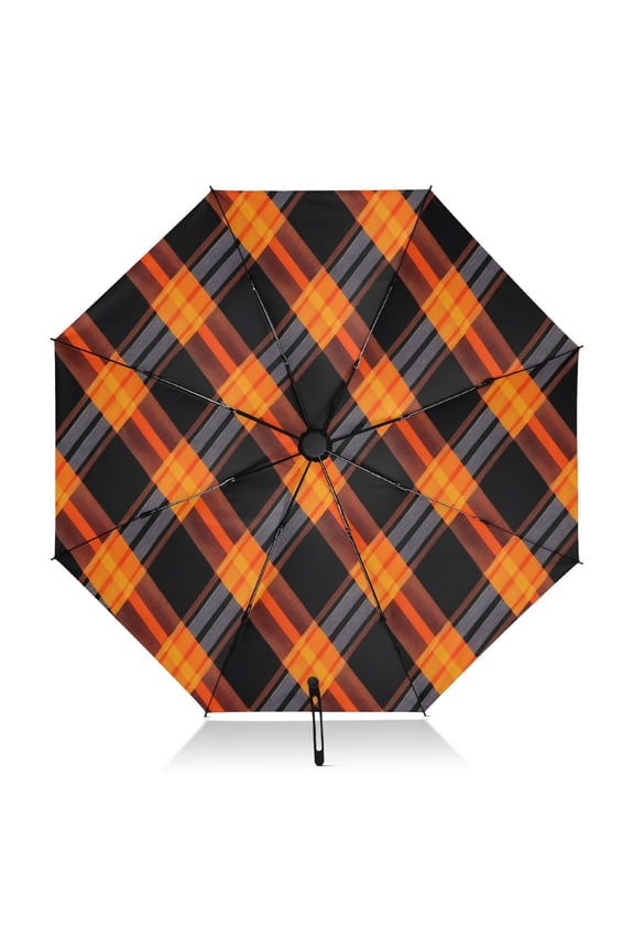 Orange and Black Stripes Umbrella Folding Sun Umbrella Travel Auto Open Close Large UV50+ 40in