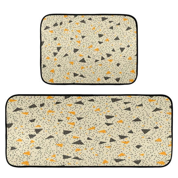 Orange and Black Triangles 2-Piece Kitchen Carpet Mat Set, Non-Slip Memory Foam, Soft for Kitchen and Living Room Use