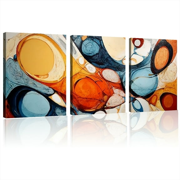 Orange and Blue Abstract Wall Art - Modern Picture Artwork for Wall Decor - Frame Wall Art for Living Room Office Bedroom12x16x3pcs