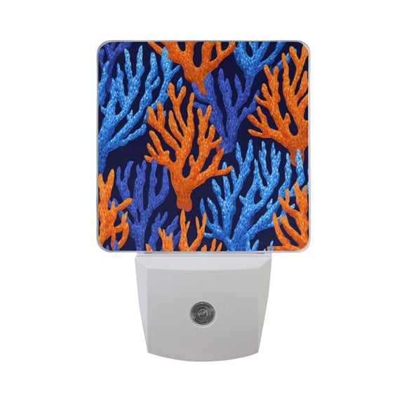 Orange and Blue Corals LED Night Light Sensor Lamp Plug-in Adjustable Brightness 2 Pack