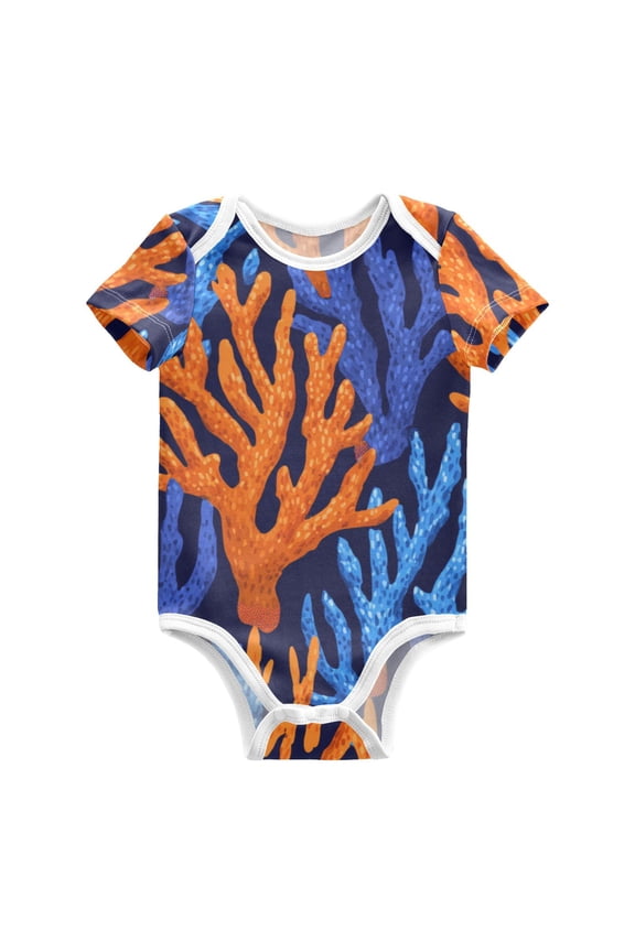 Orange and Blue Corals Pure Cotton Bodysuit Short Sleeve Pajamas One-Piece Romper Unisex 12M