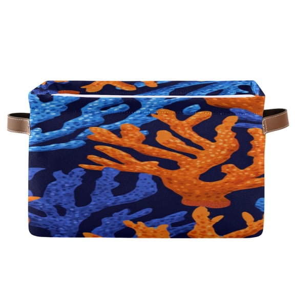 Orange and Blue Corals Square Storage Bins with Handles Collapsible Containing Box 1 Pack