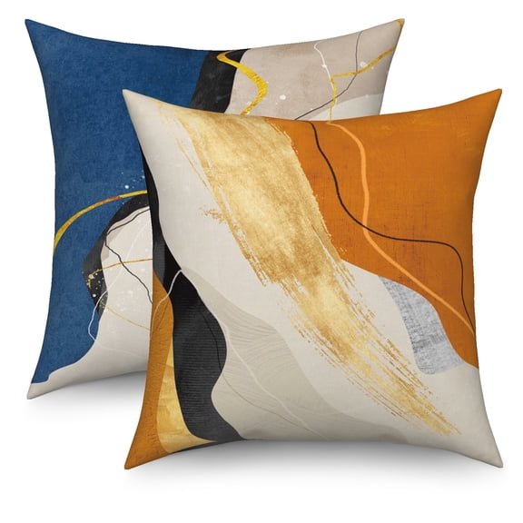 Orange and Blue Throw Pillow Covers Set of 2 Mid Century Modern Pillow Covers Geometric Minimalist Decor for Couch Home Decor,18"x18"
