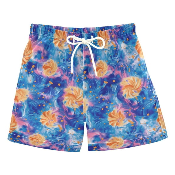 Orange and Blue Tie Dye Boys Swim Trunks Quick Dry Boy Swim Shorts for 3-14 Years