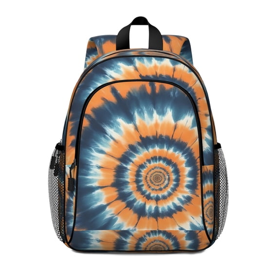 Orange and Blue Tie Dye Pattern Backpack for School, Cute School Bag with Adjustable Shoulder Straps and Padded Back, 15"x11.42"x5.5"