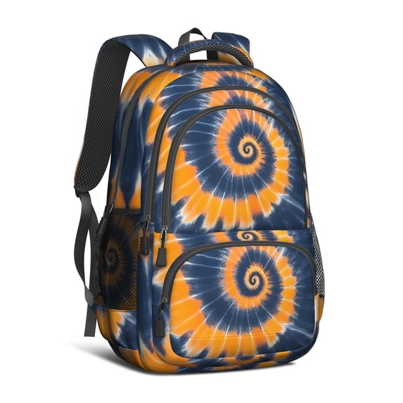 Orange and Blue Tie Dye Pattern Backpack for School, Cute School Bag with Adjustable Shoulder Straps and Padded Back, 16.9"x12.6"x5.9"