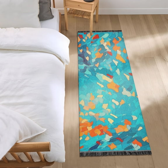 Orange and Blue Vibrant Vector Illustration Bedroom Runner Rug 2'x 6' Non Slip Carpet Indoor Home Area Rug Living Room