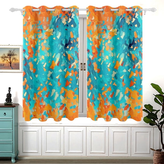 Orange and Blue Vibrant Vector Illustration Blackout Curtains for Living Room Bedroom 55W x 54L Insulated Window Drapes 2 Panels