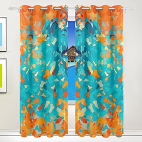 Orange and Blue Vibrant Vector Illustration Blackout Curtains for Living Room Bedroom 55W x 72/84L Insulated Window Drapes 2 Panels