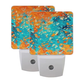 Orange and Blue Vibrant Vector Illustration LED Night Light with Smart Sensor Plug Into Wall Dusk to Dawn 2 packs