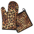 thumbnail image 1 of Orange and Brown Leopard Pattern Kitchen Oven Mitt and Pot Holder Sets 2 Pcs for Baking, Cooking and Grilling, Heat Resistant Up To 392 °F, 1 of 7