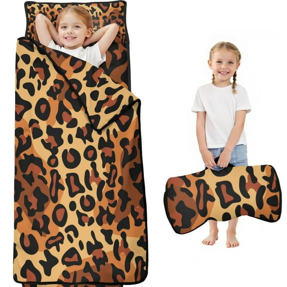 Orange and Brown Leopard Pattern Toddler Nap Mats for Kids Preschool,Sleeping Mat Bag or Kids,Toddler Sleeping Bag,Toddler Nap Mat or Daycare