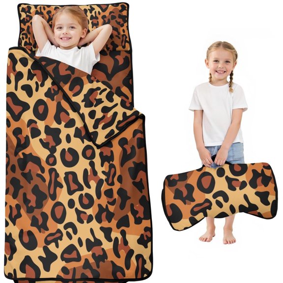 Orange and Brown Leopard Pattern Toddler Nap Mats for Kids Preschool,Sleeping Mat Bag or Kids,Toddler Sleeping Bag,Toddler Nap Mat or Daycare